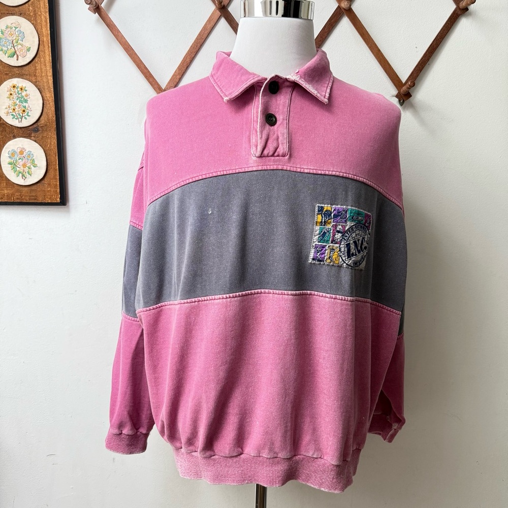 80s Vintage Grunge Pink and Gray Colorblock Sweatshirt